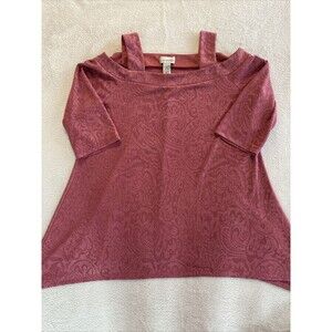 Catherines Shirt Women's 0X  14/16W Blouse Cold Shoulder Top Pink Metal